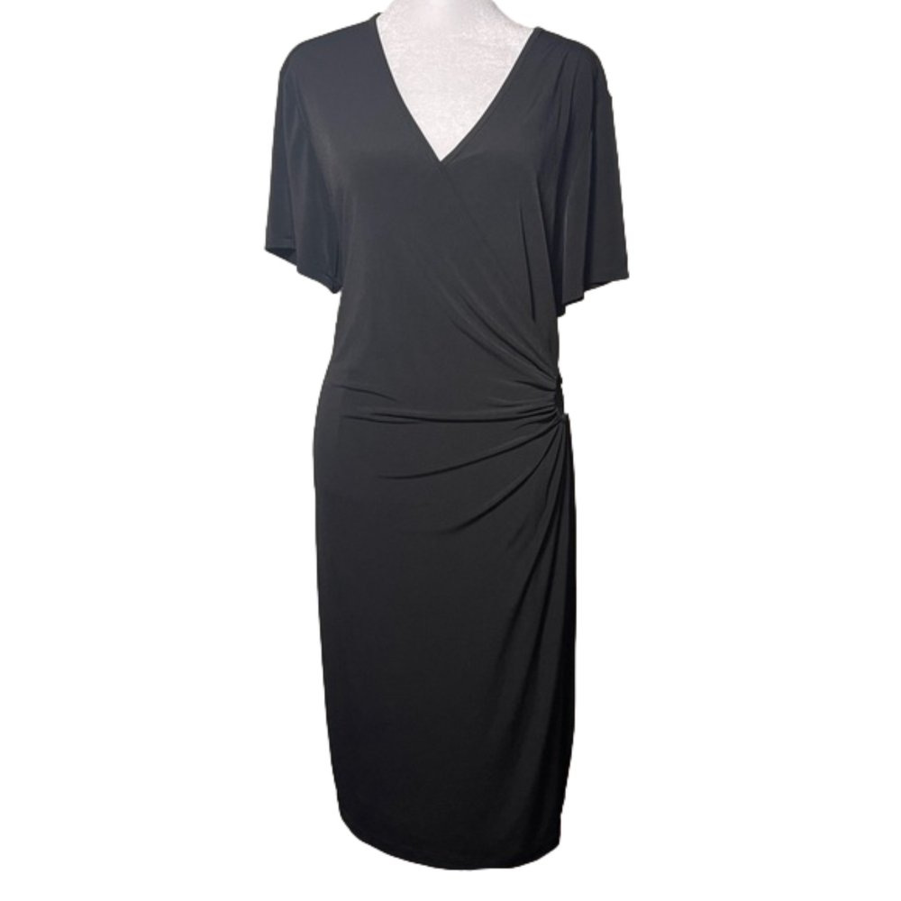 Lane Bryant Faux Wrap Short Sleeve Dress Slinky V-Neck Pullover Cap Sleeve sz 18